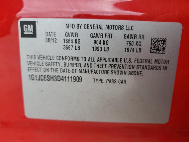 1G1JC6SH3D4111909 - 2013 CHEVROLET SONIC LT RED photo 12