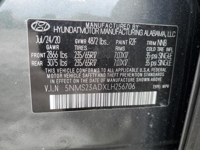 5NMS23ADXLH256706 - 2020 HYUNDAI SANTA FE SE GRAY photo 13