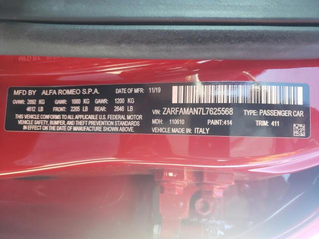 ZARFAMAN7L7625568 - 2020 ALFA ROMEO GIULIA RED photo 13