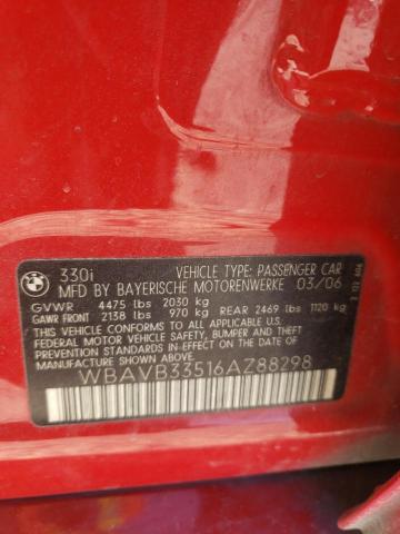 WBAVB33516AZ88298 - 2006 BMW 330 I RED photo 12