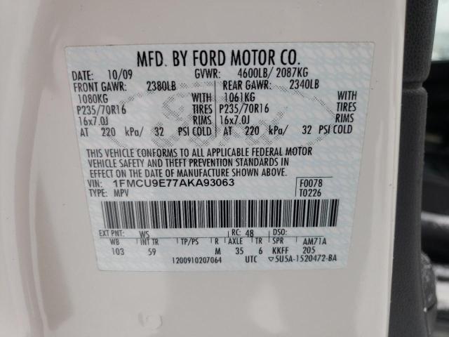 1FMCU9E77AKA93063 - 2010 FORD ESCAPE LIMITED WHITE photo 14