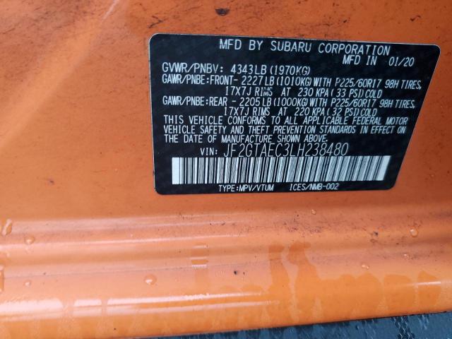 JF2GTAEC3LH238480 - 2020 SUBARU CROSSTREK PREMIUM ORANGE photo 13