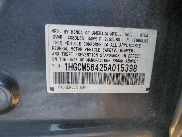 1HGCM56425A015398 - 2005 HONDA ACCORD LX GRAY photo 12