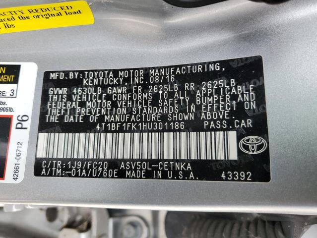 4T1BF1FK1HU301186 - 2017 TOYOTA CAMRY LE SILVER photo 13