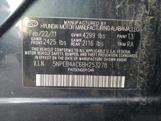 5NPEB4AC6BH253278 - 2011 HYUNDAI SONATA GLS BLUE photo 12