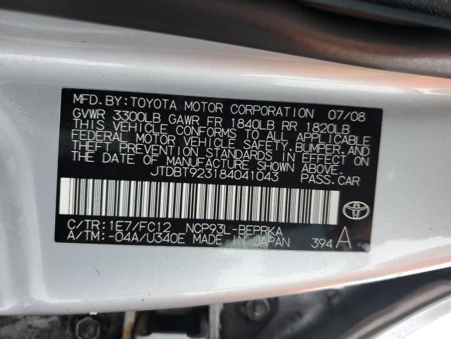 JTDBT923184041043 - 2008 TOYOTA YARIS SILVER photo 12