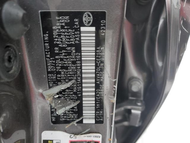 4T1G11AK3MU488162 - 2021 TOYOTA CAMRY SE CHARCOAL photo 12