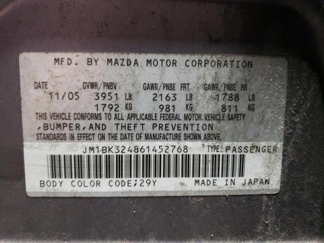 JM1BK324861452768 - 2006 MAZDA 3 S SILVER photo 12