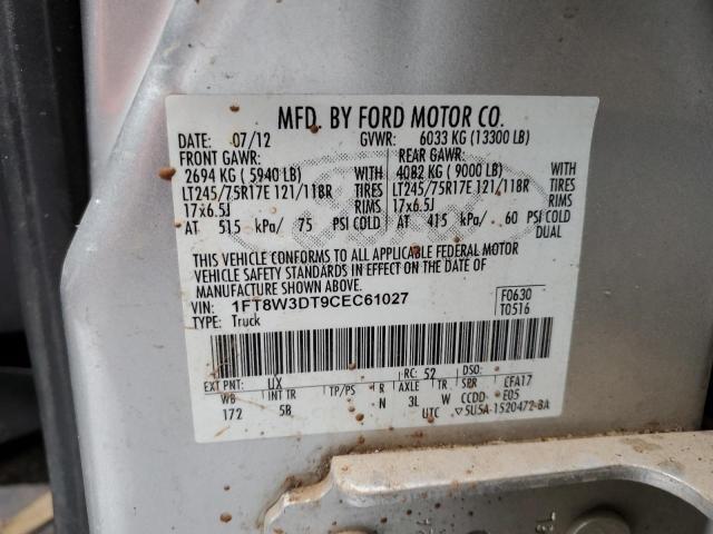 1FT8W3DT9CEC61027 - 2012 FORD F350 SUPER DUTY GRAY photo 12