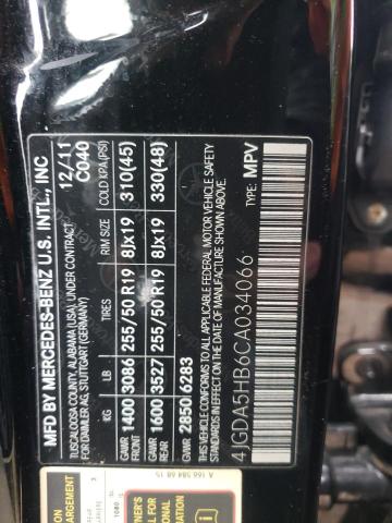 4JGDA5HB6CA034066 - 2012 MERCEDES-BENZ ML 350 4MATIC BLACK photo 14