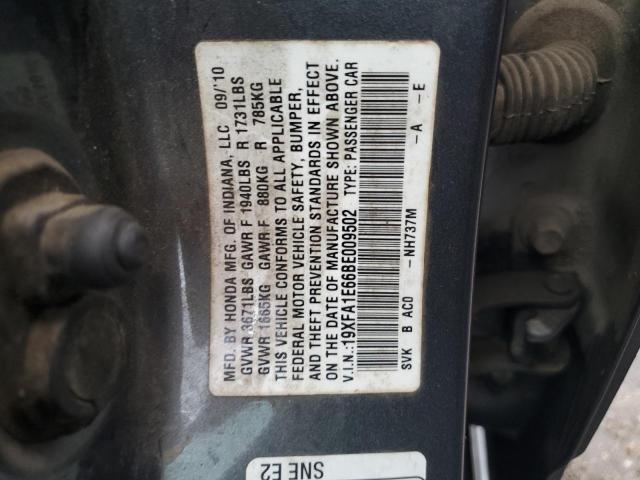 19XFA1E66BE009502 - 2011 HONDA CIVIC LX-S Մոխրագույն լուսանկար 12