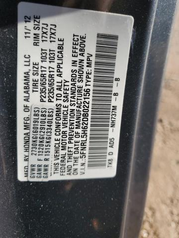 5FNRL5H62DB022156 - 2013 HONDA ODYSSEY EXL GRAY photo 13