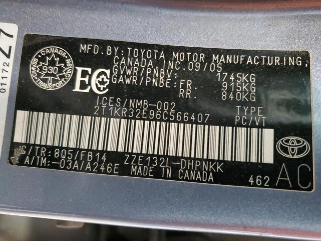 2T1KR32E96C566407 - 2006 TOYOTA COROLLA MA XR BLUE photo 12