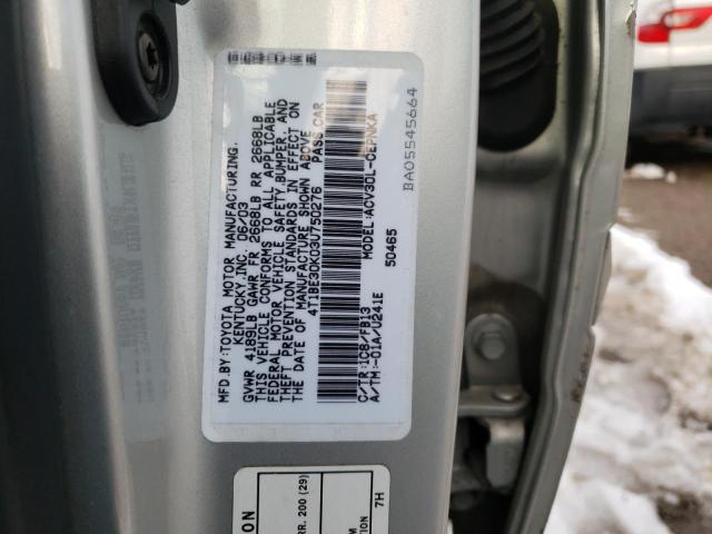 4T1BE30K03U750276 - 2003 TOYOTA CAMRY LE SILVER photo 12