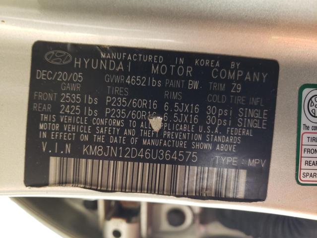 KM8JN12D46U364575 - 2006 HYUNDAI TUCSON GLS TAN photo 13