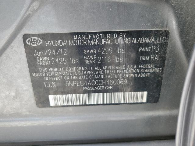 5NPEB4AC0CH460069 - 2012 HYUNDAI SONATA GLS GRAY photo 13