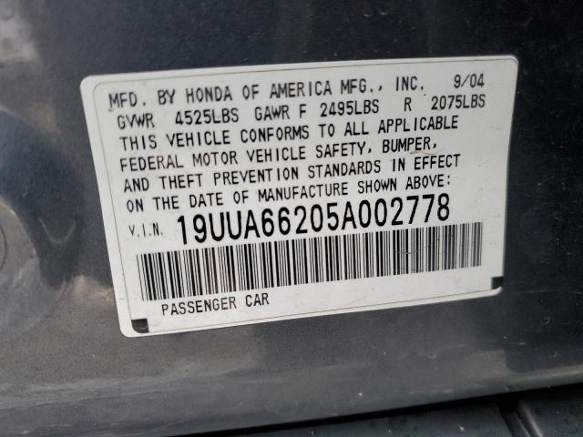 19UUA66205A002778 - 2005 ACURA TL GRAY photo 12