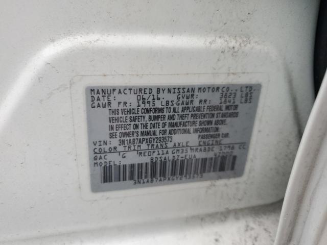 3N1AB7APXGY293573 - 2016 NISSAN SENTRA S WHITE photo 12