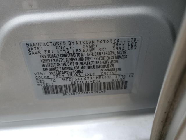 3N1AB7APXHY404642 - 2017 NISSAN SENTRA S SILVER photo 12