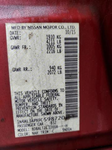 1N4AL3APXFC598720 - 2015 NISSAN ALTIMA 2.5 RED photo 12