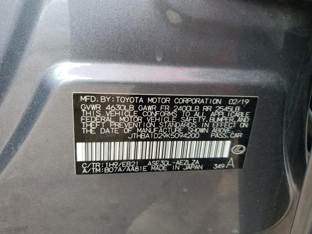 JTHBA1D29K5094200 - 2019 LEXUS IS 300 GRAY photo 12