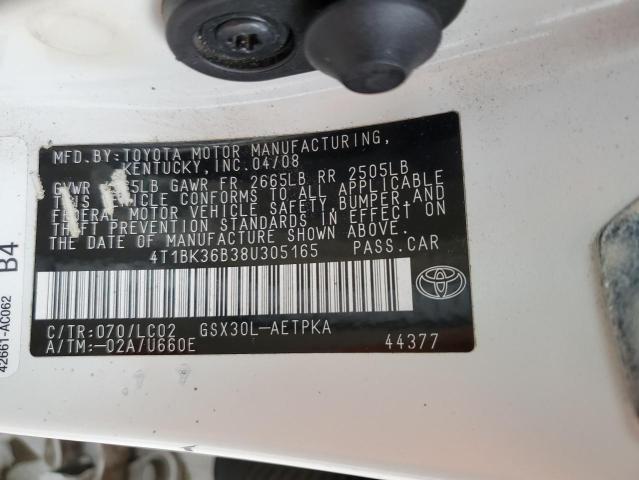 4T1BK36B38U305165 - 2008 TOYOTA AVALON XL WHITE photo 12