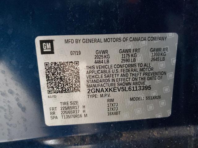 2GNAXKEV5L6113395 - 2020 CHEVROLET EQUINOX LT BLUE photo 13