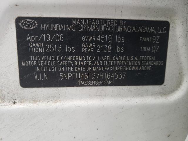 5NPEU46F27H164537 - 2007 HYUNDAI SONATA SE WHITE photo 13