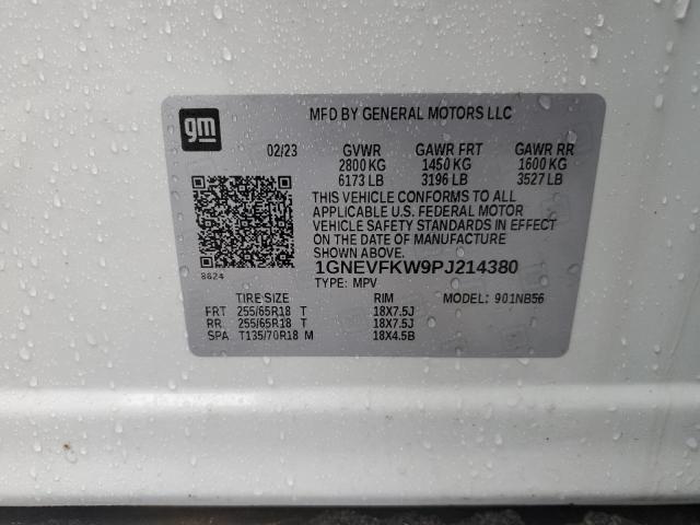 1GNEVFKW9PJ214380 - 2023 CHEVROLET TRAVERSE LS WHITE photo 13