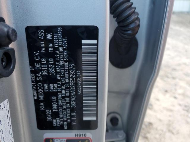 3KPA24AD2PE529376 - 2023 KIA RIO LX SILVER photo 12