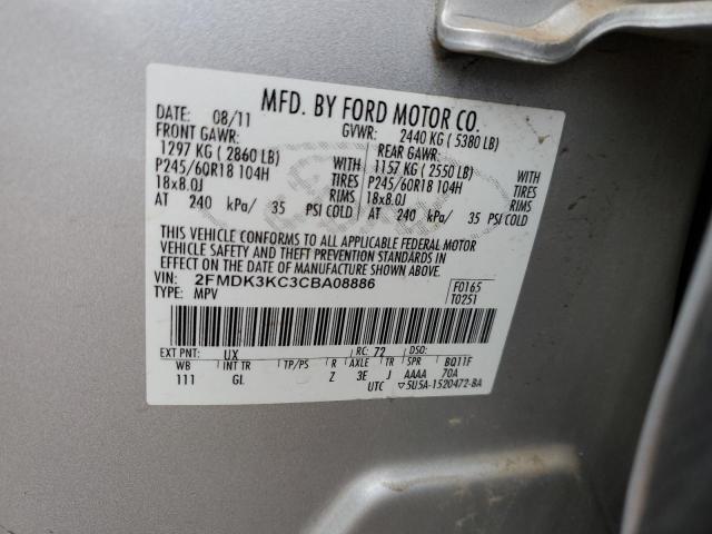 2FMDK3KC3CBA08886 - 2012 FORD EDGE LIMITED SILVER photo 12