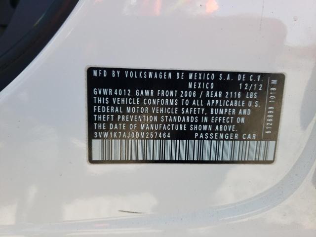 3VW1K7AJ0DM257464 - 2013 VOLKSWAGEN JETTA BASE WHITE photo 12