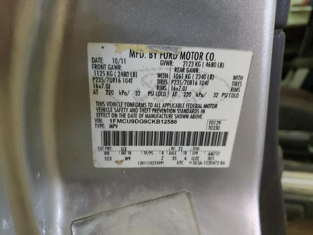 1FMCU9DG9CKB12586 - 2012 FORD ESCAPE XLT SILVER photo 12