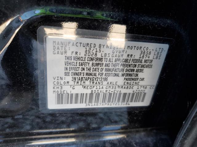 3N1AB7APXGY213186 - 2016 NISSAN SENTRA S BLACK photo 12