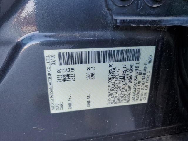 1N4AA5AP0AC845981 - 2010 NISSAN MAXIMA S GRAY photo 12