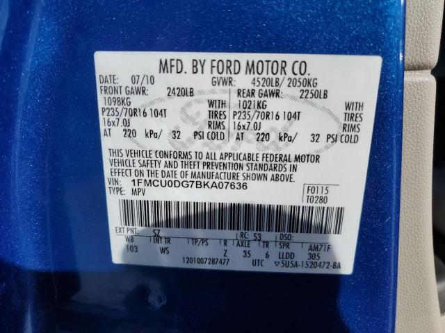 1FMCU0DG7BKA07636 - 2011 FORD ESCAPE XLT BLUE photo 12