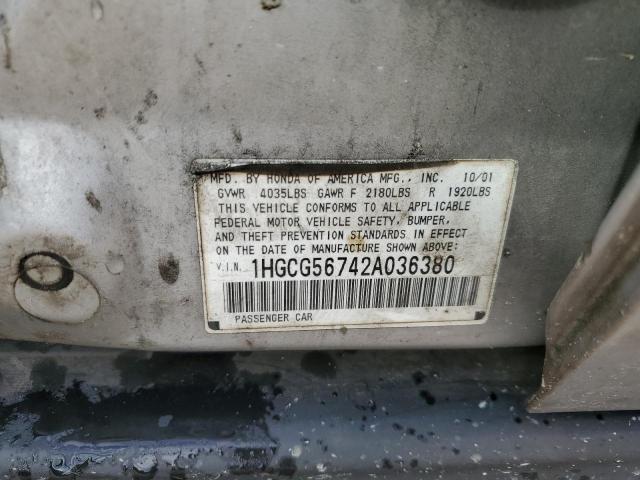 1HGCG56742A036380 - 2002 HONDA ACCORD SE SILVER photo 12