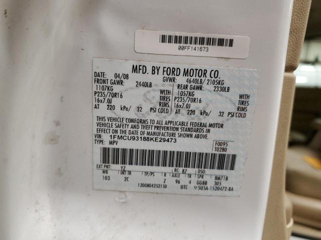 1FMCU93188KE29473 - 2008 FORD ESCAPE XLT WHITE photo 12