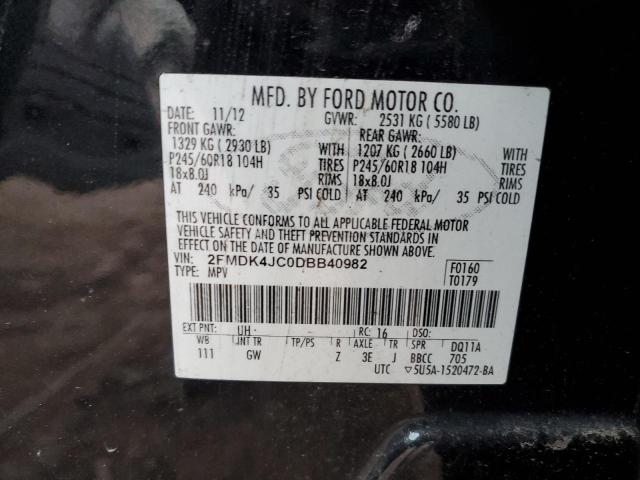 2FMDK4JC0DBB40982 - 2013 FORD EDGE SEL BLACK photo 14