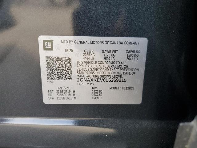 2GNAXKEV0L6269215 - 2020 CHEVROLET EQUINOX LT GRAY photo 12