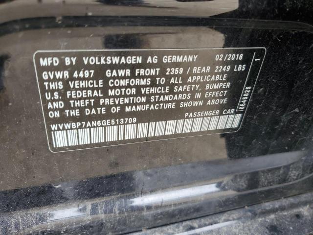 WVWBP7AN6GE513709 - 2016 VOLKSWAGEN CC BASE BLACK photo 12