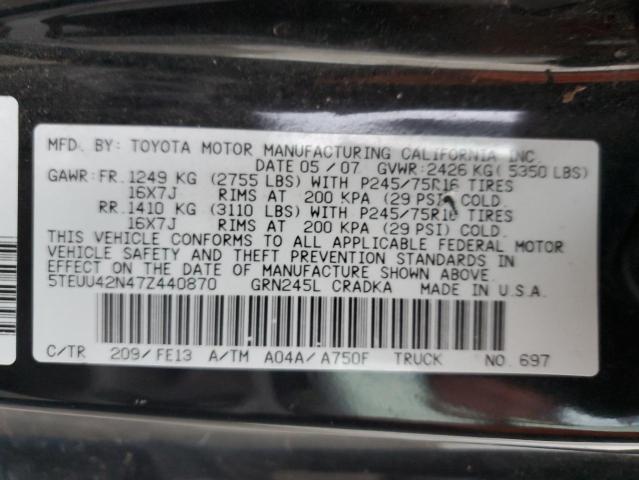 5TEUU42N47Z440870 - 2007 TOYOTA TACOMA ACCESS CAB შავი ფოტო 12