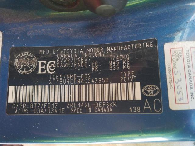 2T1BU4EE8AC347950 - 2010 TOYOTA COROLLA BASE BLUE photo 13