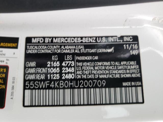 55SWF4KB0HU200709 - 2017 MERCEDES-BENZ C 300 4MAT WHITE photo 12