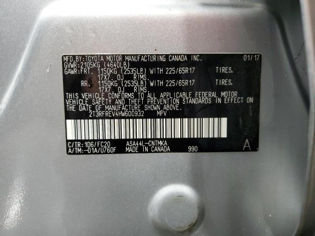 2T3RFREV4HW600932 - 2017 TOYOTA RAV4 XLE SILVER photo 12