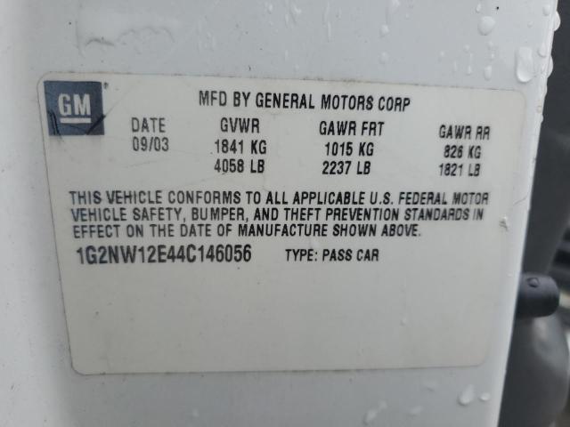 1G2NW12E44C146056 - 2004 PONTIAC GRAND AM GT WHITE photo 12