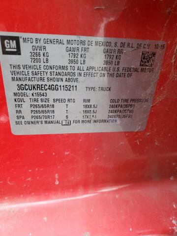 3GCUKREC4GG115211 - 2016 CHEVROLET SILVERADO K1500 LT RED photo 12