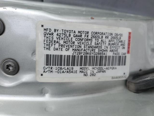 JT2BF28K6Y0288541 - 2000 TOYOTA CAMRY LE SILVER photo 12