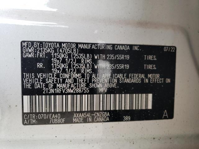 2T3N1RFV3NW288755 - 2022 TOYOTA RAV4 LIMITED CREAM photo 12