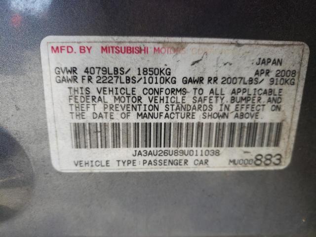 JA3AU26U89U011038 - 2009 MITSUBISHI LANCER ES/ES SPORT GRAY photo 12